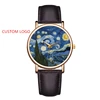 Printed Landscape Alloy Rose Gold Case Watch Genuine Leather Ladies Wrist Watch Custom Your Own Watch Dial