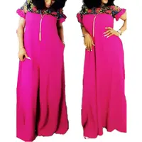 

80823-MX99 Net yarn collar design maxi floral spliced women loose dresses