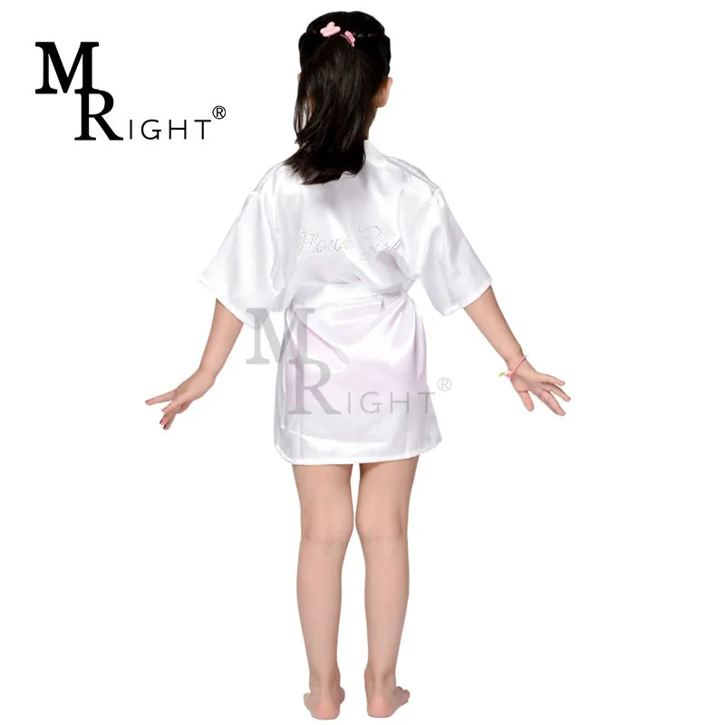 

Children's Solid Color Nightgown Satin Bathrobe Silk Wedding Flower Girls Kimono Robes with Clear Rhinestones Back, White/pink/blue/rose red/custom made