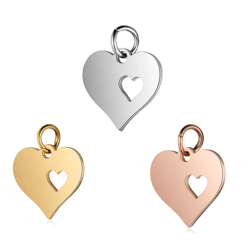 

High Polished Stainless Steel Metal Rose Gold Plated Jewelry Accessories Hollow Heart Shape Charm, Gold;silver;rose gold
