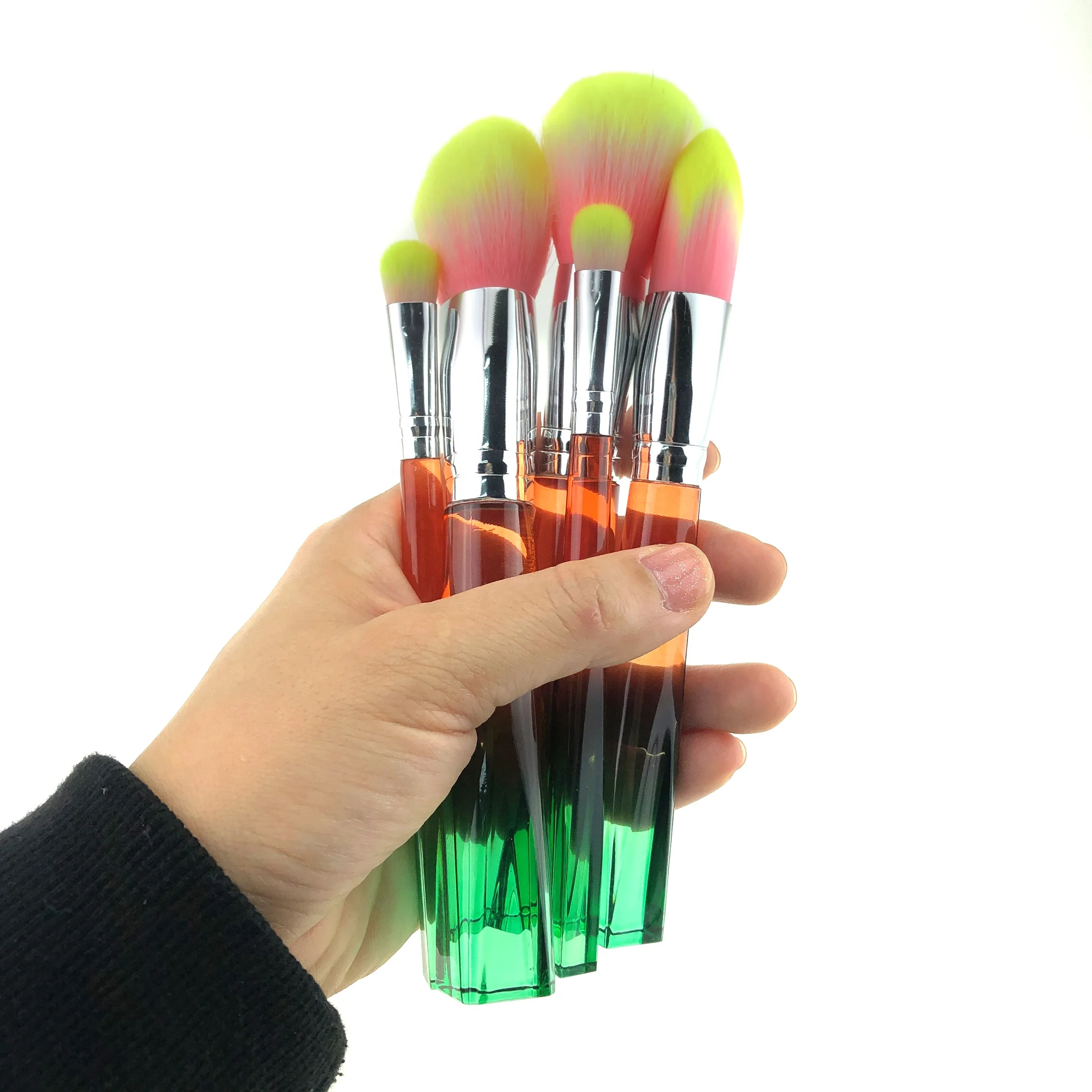 nylon custom elegant wholesale personalized accessories plastic orange yellow for eyes blending green marble makeup brushes