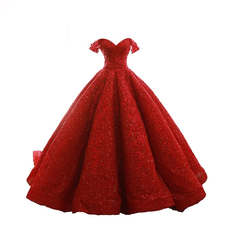 Womens Luxury Lace Evening Dresses Dubai Puffy Ball Gown Off Shoulder V-Neck Prom Gown vestido de noche Pageant Dress 2019