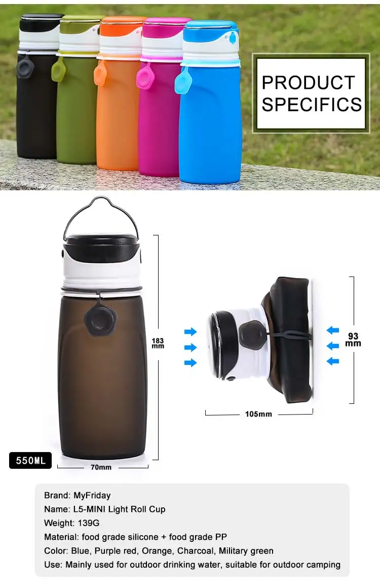New Private Label Silicone Water Bottle With Led Light, Collapsible Led Water Bottle
