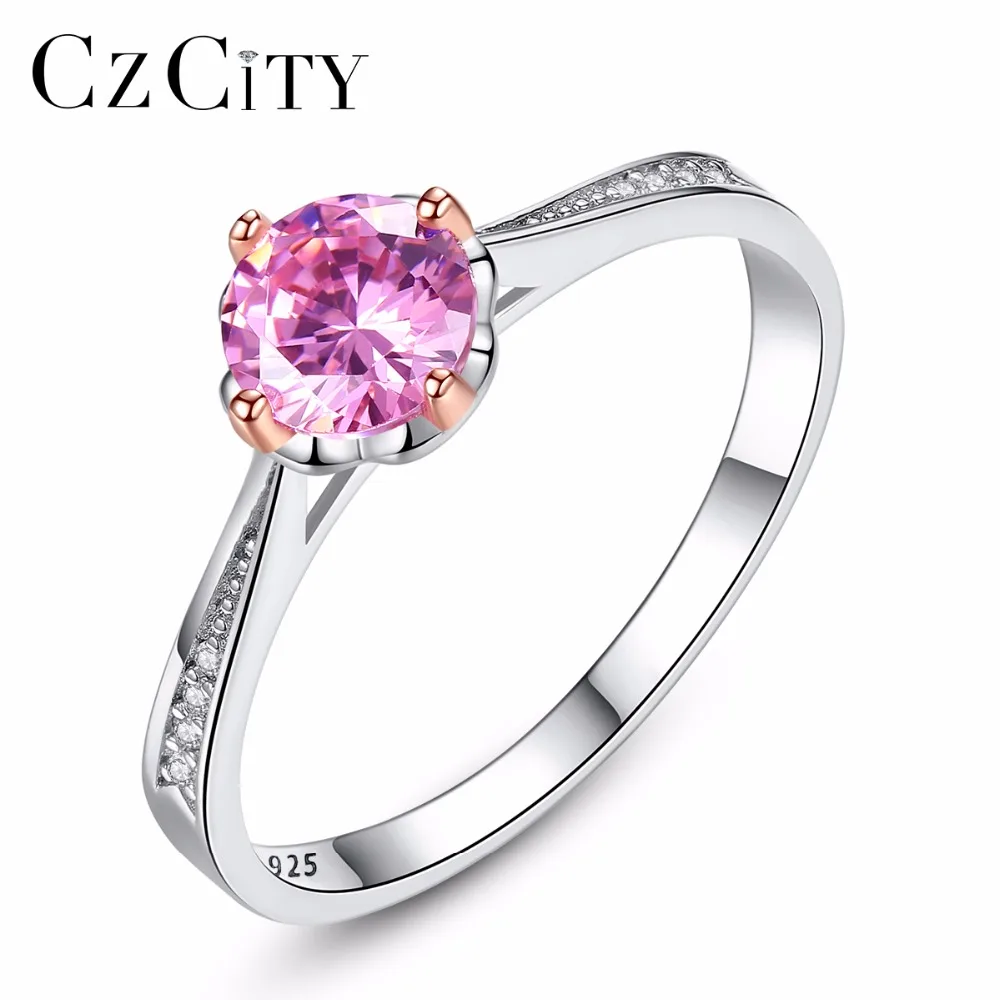 CZCITY Wholesale 100% 925 Sterling Silver Women Wedding Anniversary Ring With 3A Cubic Zircon Fancy Fashion Rings Jewelry