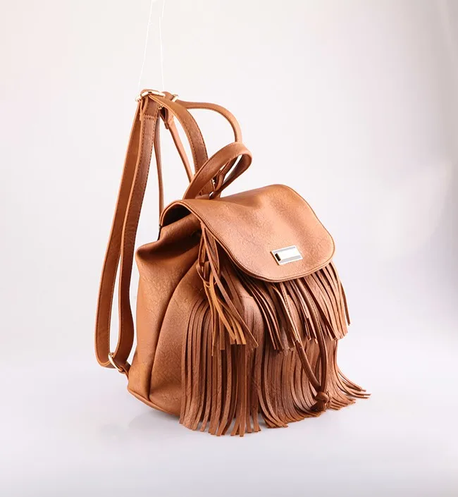 4762-Best selling original design popular tassel women PU backpack factory