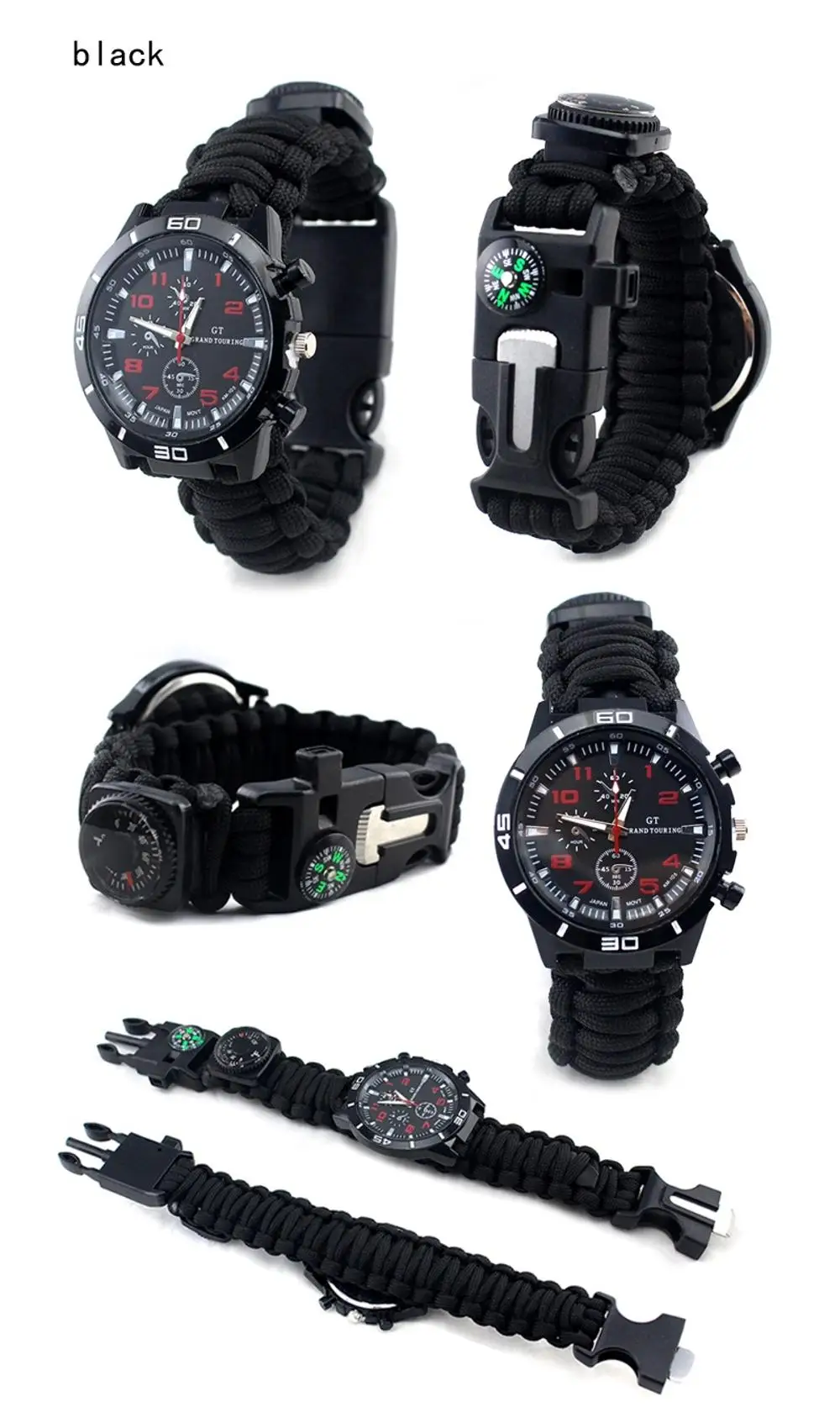 Multifunctional Survival Paracord Bracelet Compass Watch With Hiking For Outdoor Hiking Buy