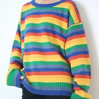 

2019 latest Women Knit Sweaters women Rainbow stripe sweater pullover