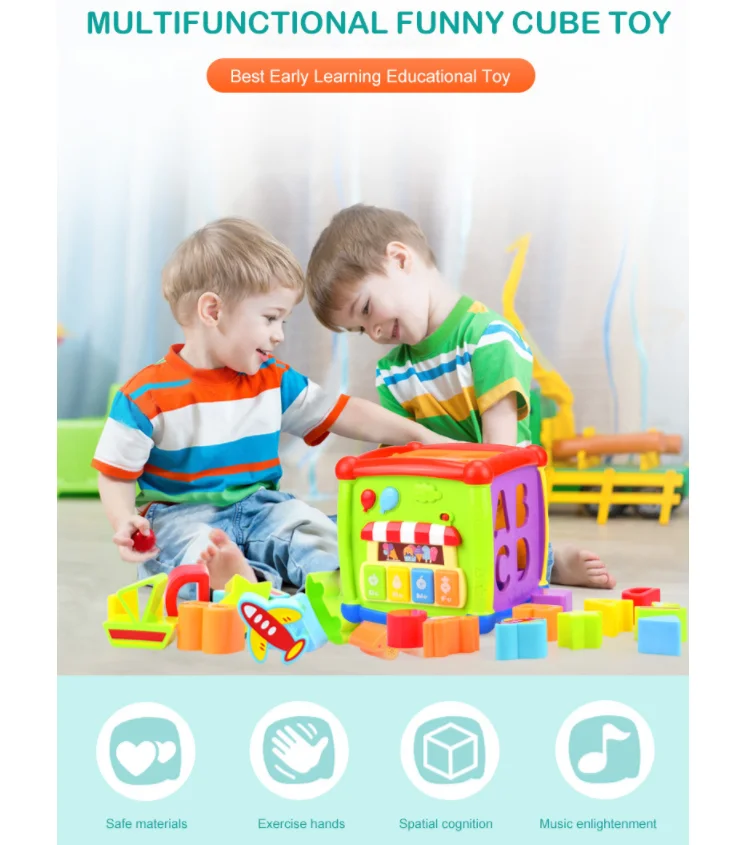 Hot Sale Geometry Matching Six-sided Cognitive Magic Cube Baby Electronic Toys Toy For Learning