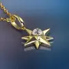 KRKC&CO Six-Point Star Pendant Hip Hop Iced Out Zircon Diamond Charm Necklace Engraved Six Point Star Pendant Necklace