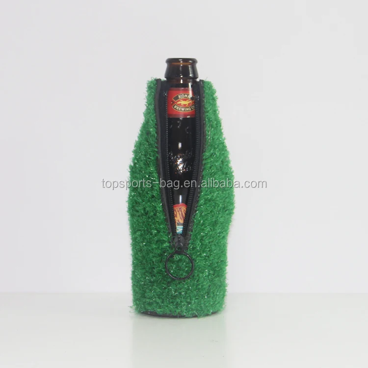 

Green Artificial Grass Neoprene Beer Bottle Cooler Stubby Holder Turf Beer Cooler Insulator, Customized color