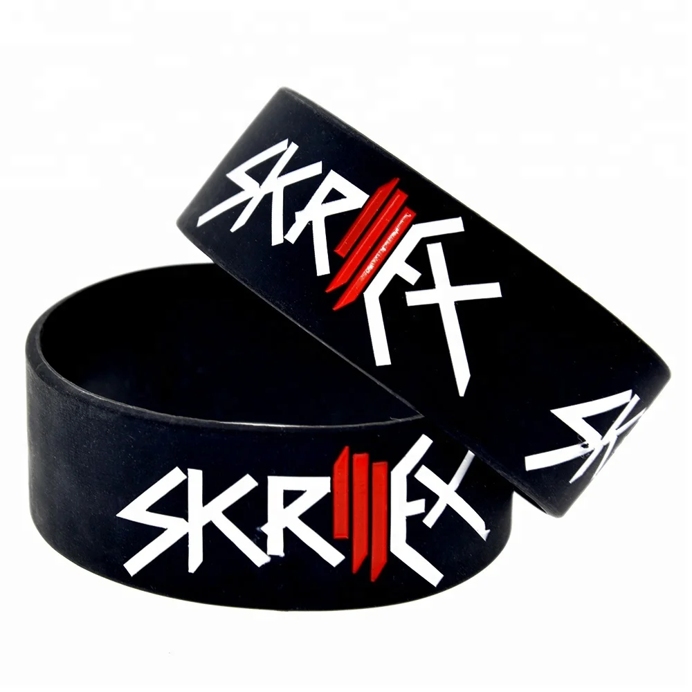 

25PCS One Inch Wide Skrillex Silicone Wristband for Music Concert, Black