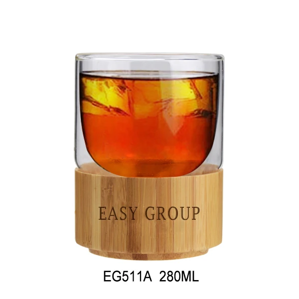 

EG511A 200ML/7OZ wholesale custom logo glass water bottle with bamboo bottom, Natural transparent color