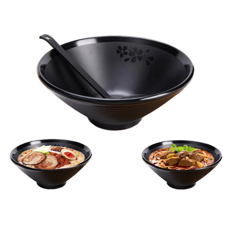 Restaurant Black Japanese Melamine Serving Bowl Plastic Ramen Noodle