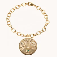 

Gemnel new arrival natural emerald stone charm eye coin bracelet women jewelry