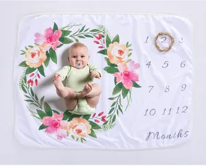 in stock soft fleece plush new born monthly baby milestone blanket