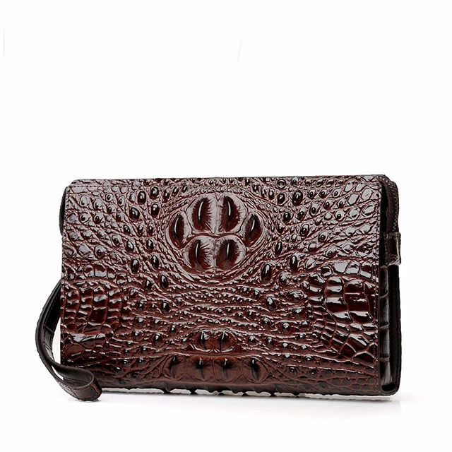 

Men's clutch bag leather crocodile pattern password lock anti-theft handbag business casual large capacity fashion tide men's, Black/brown