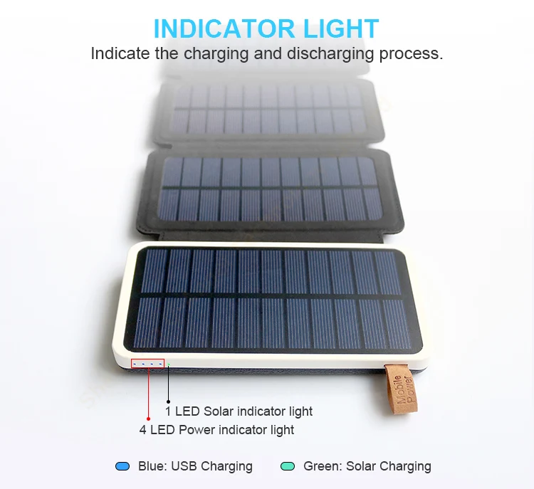 mobile portable charger foldable solar panels power bank 8000mAh with led lights - ANKUX.COM