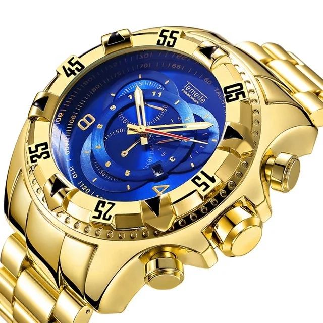 

TEMEITE Mens Luxury Gold Military Quartz Sports Wrist Watch, 10 color options