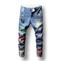 

Hot sale high quality brand washed printing paint men wholesale cheap jeans