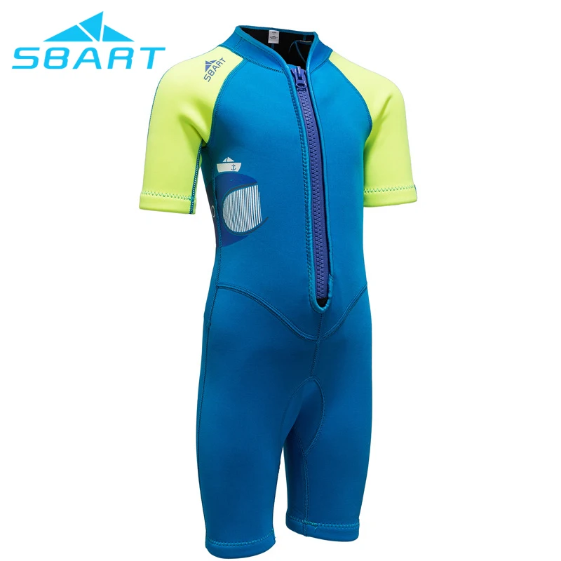 

SBART Children wetsuit 2mm neoprene upf50+ short sleeve keep warm soft Wetsuit in high quality for Kid water sport, Shown;accept custom color