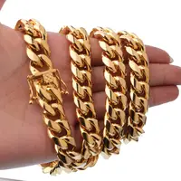 

14K 18K Gold Plated 12mm Gold hot sale Stainless Steel Cuban Link Chain for Men Necklace Hip hop jewelry