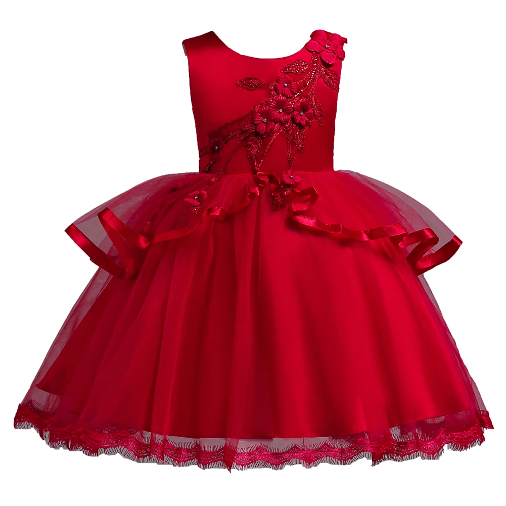 Western Style Flower Girl Bridesmaid Dress Red Birthday Party Dress For ...