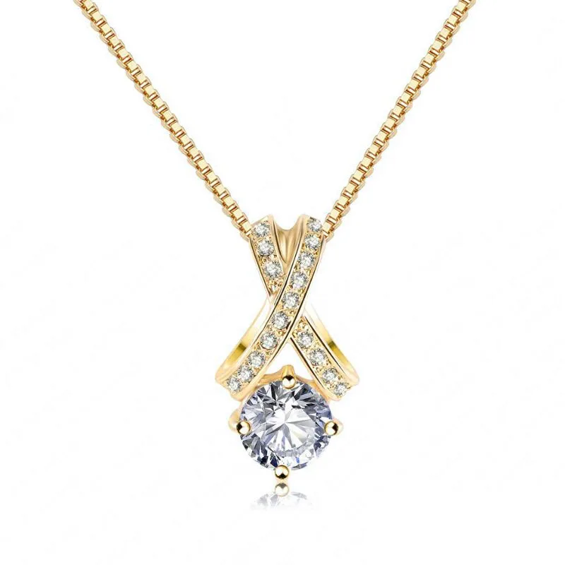 

Fashion new ladies intersect zircon pendant necklace cz crystal party banquet jewelry accessories