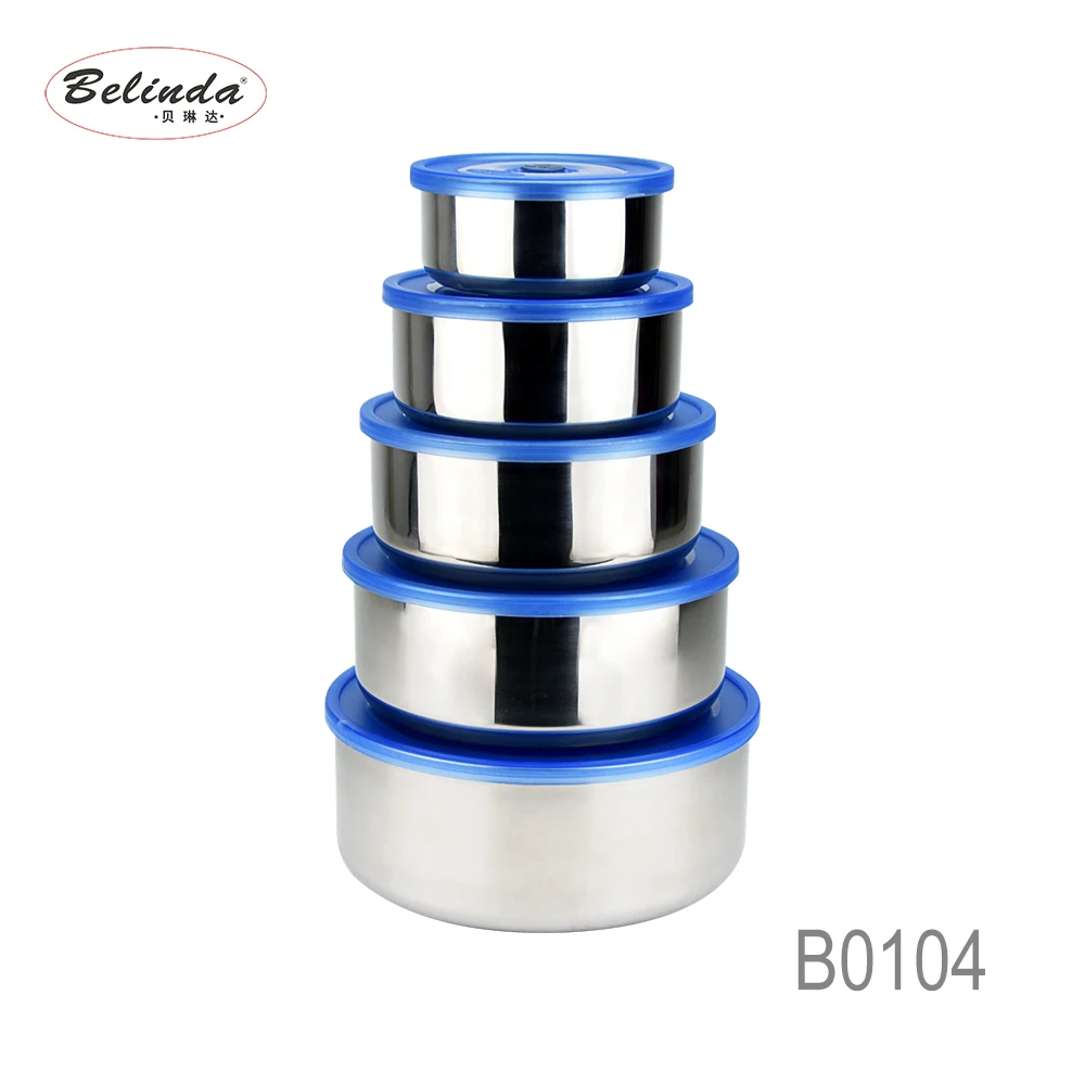 Best Selling Lunch Box Blue Lid 5 Pcs Stainless Steel Food Containers for Sell  B0104-1