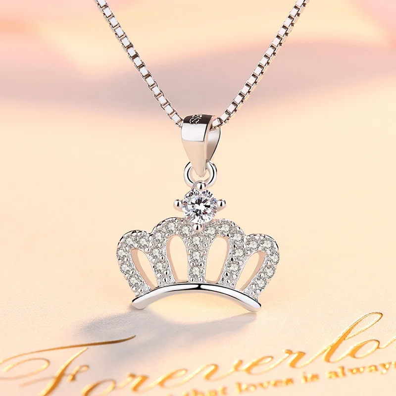 

Hot Sales Jewelry Sterling Silver 925 White Gold Crown Bling Zircon Pendant Necklace