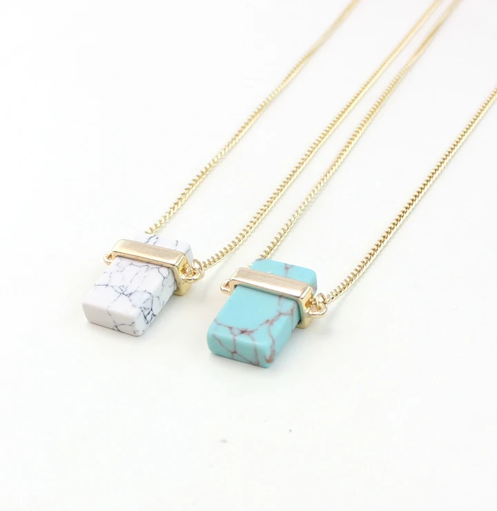

Natural stone geometric Hexagonal Turquoise marble Necklace