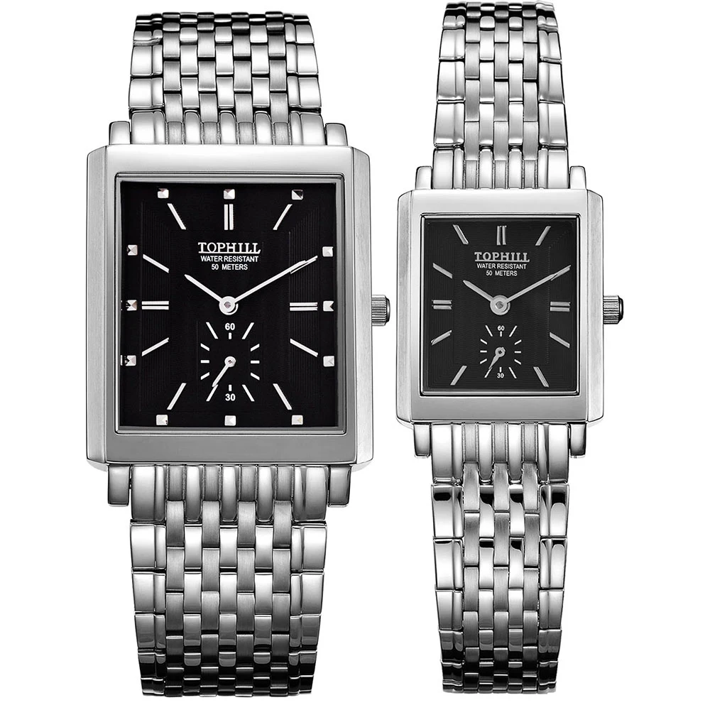 Luxury Brand Square Stainless Steel Women Men Valentine Quartz Couple Watch for Valentine's Day Gift