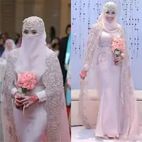 

ZH4013G Vintage 2019 Muslim Wedding Dresses High Collar Long Sleeves Mermaid Wedding Dress with Lace Applique Beaded Wrap