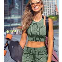 

Free Shipping dropshipping clothes snake skin print two piece Fashion Yoga Ladies Sexy Plain Sports Wear Women