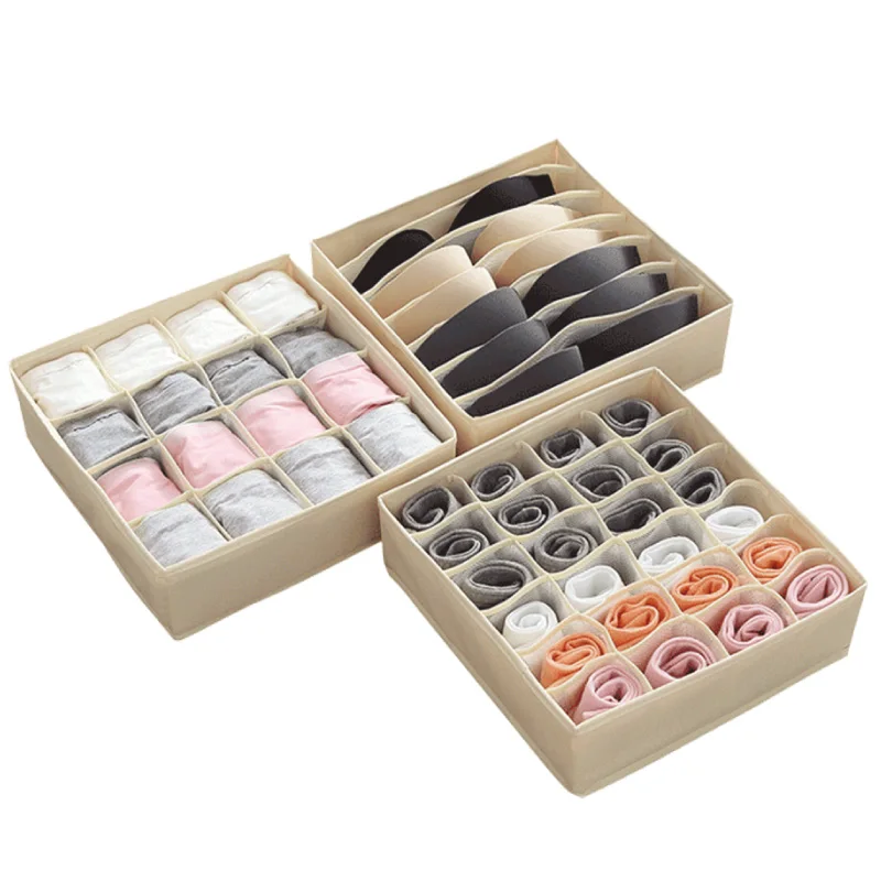 

Set of 3 Fabric Folding Wash Divided Socks Underwear Storage Box bra bag