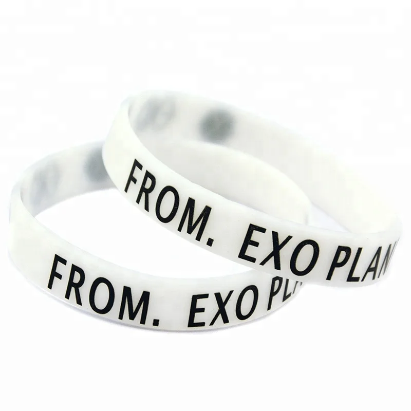 

50PCS Printed Logo EXO Silicone Wristband From Exo Planet Bracelet for Music Fans, White