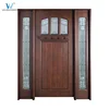 Contemporary Stained Mahogany Solid Wood Panel Prehung Front Door With Glass Sidelites