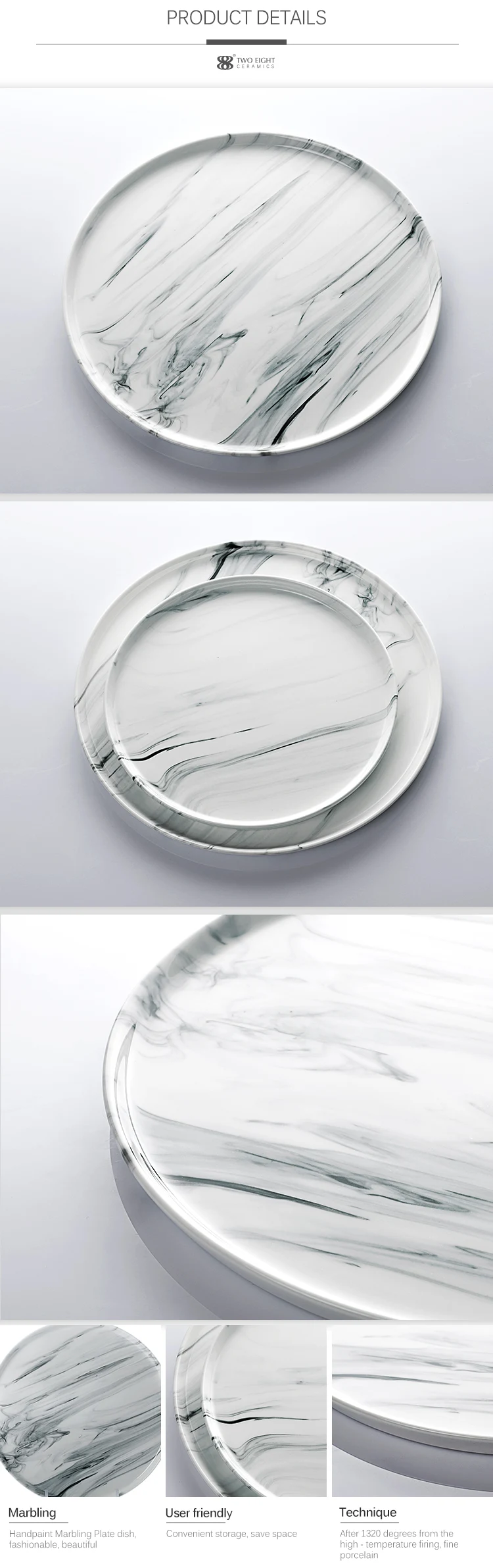 Western Style Crockery White Marble Plate, Wedding Plates Sets Dinnerware, Hotel Dinner Plate 26cm<
