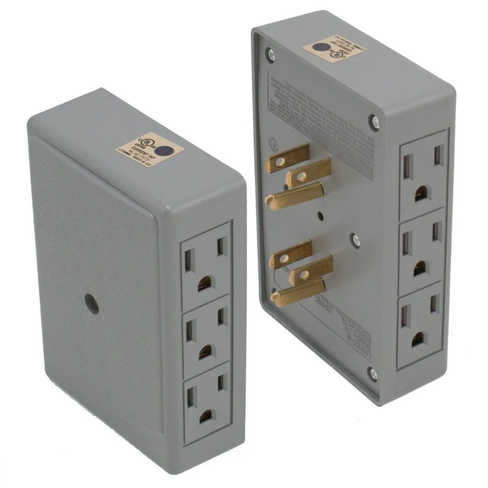 
2 Side Entry 6-Way Electrical Socket Outlet Splitter In-Wall Tap Adapter In Grey 