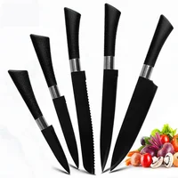 

High Carbon 5CR15 Stainless Steel Chef Knives Black Blade Paring Utility Santoku Slicing Bread Kitchen Accessories Set Tools