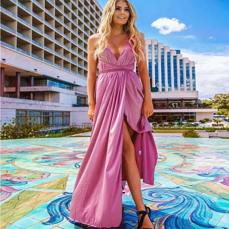 

Sexy deep V-neck halter evening dress beach bandage long maxi dress women party, N/a