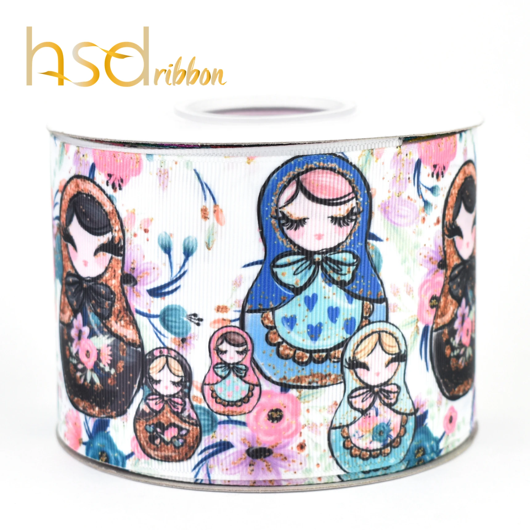 

HSDRibbon Russian doll pattern heat transfer printed on grosgrain ribbon