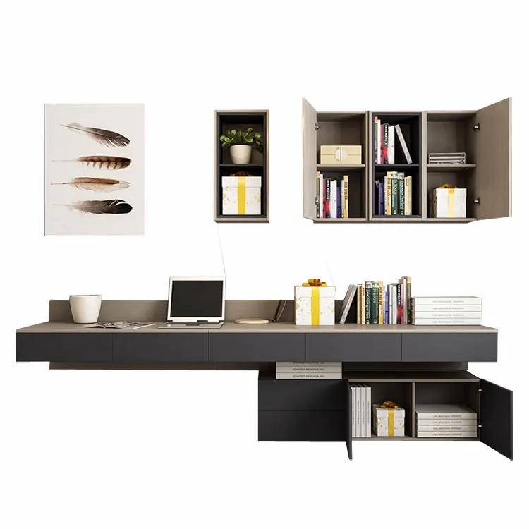 Escritorio De Computadora Montado En La Pared De Madera De Estilo