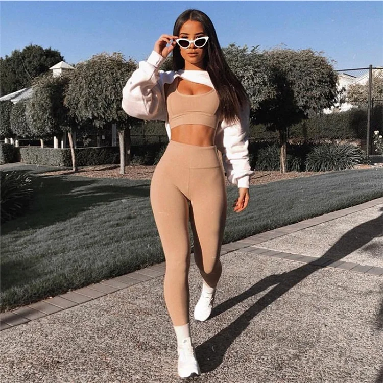 

Womens Fashion Design Crop Top Sports Pullover Tops Simple Basic Style Sweatshirt Hoodies Tops Blouse, As picture