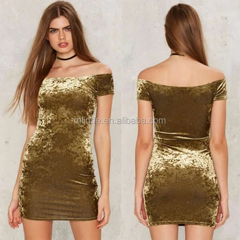 gold crushed velvet dress