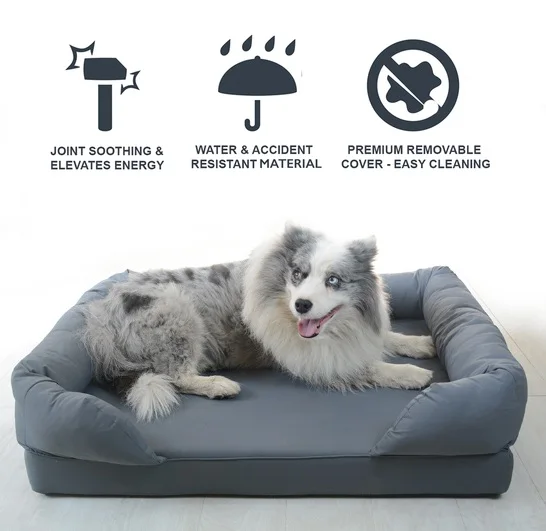 

PupLounge Memory Foam Dog Bed Ultimate Dog Lounge w/ Solid Memory Foam, Waterproof Liner Dog Sofa, Grey black red