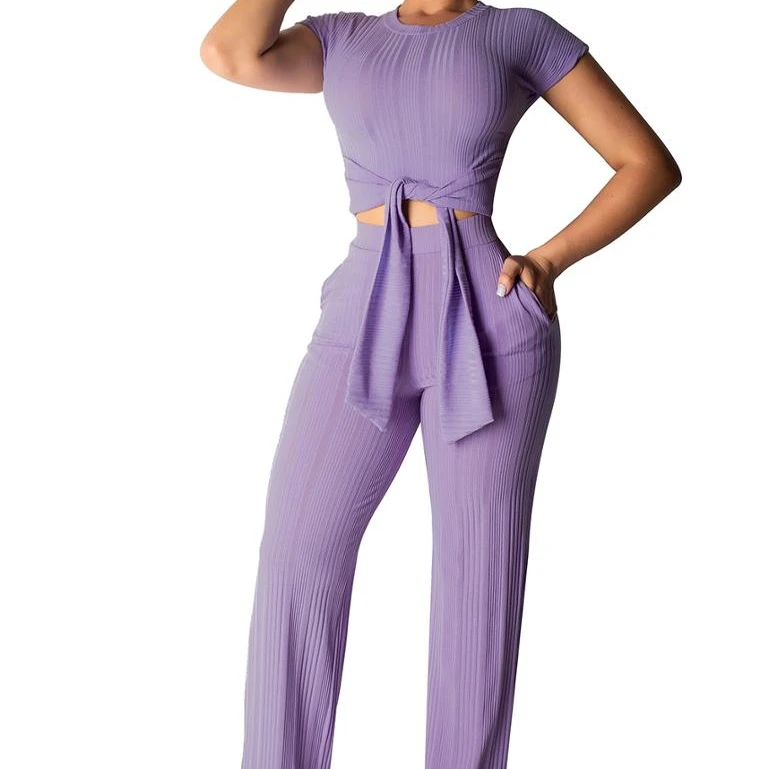 

Eye-Catching New Comfort Purple Wide Leg Slimming Summer Women 2 Piece Suits Set