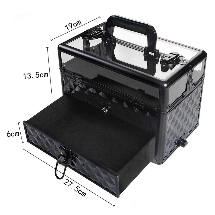 Aluminum Acrylic Makeup Vanity Brush Nail Polish Display Carrying Case