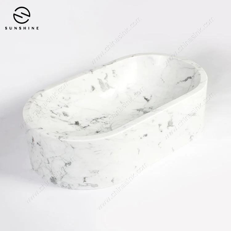 Luxury Italian Carrara White Marble Hotel Decorative Bathroom Wash Basin