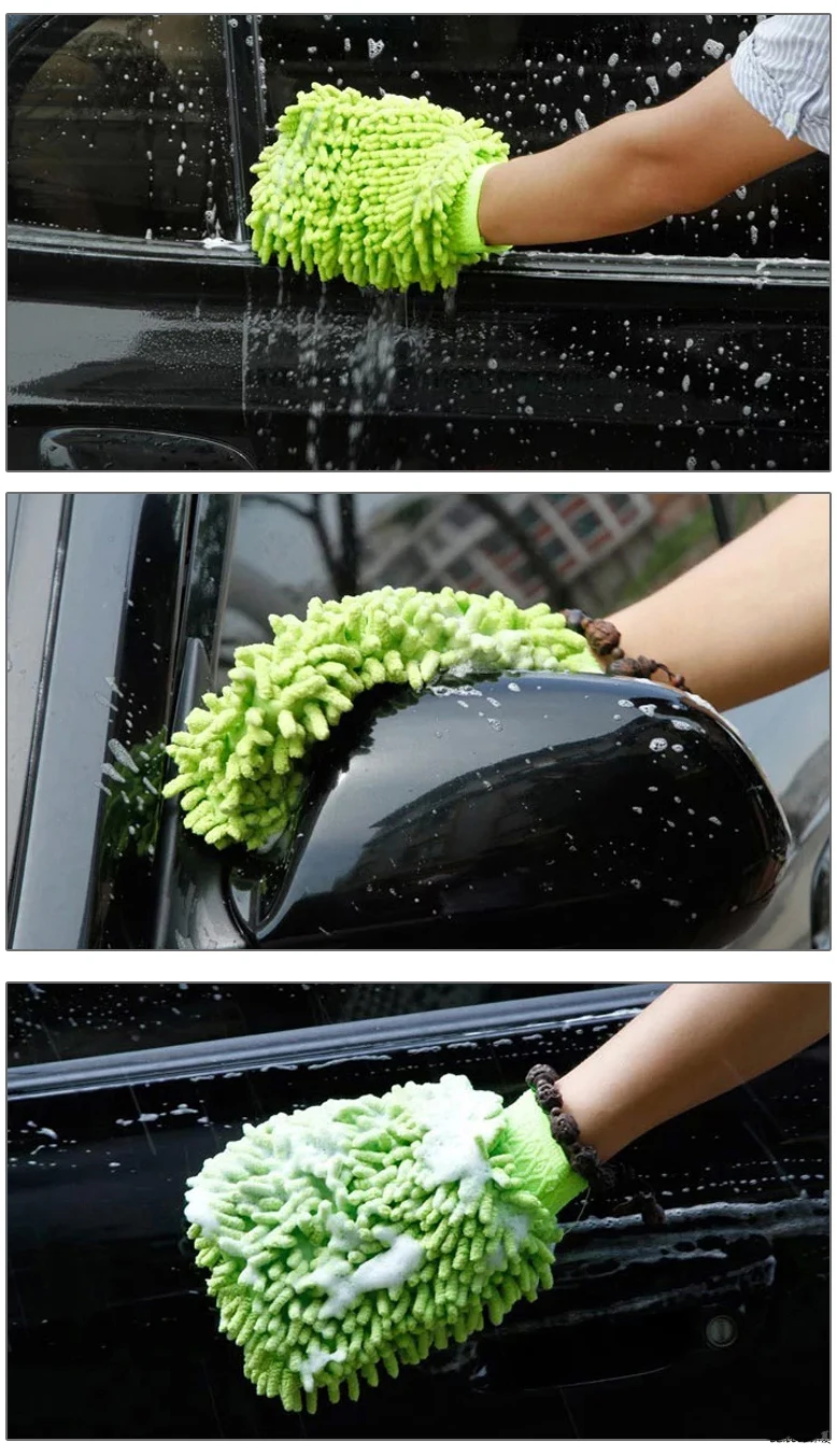 Hot saling 2019 new design microfiber Mitt custom double side chenille wash mitt glove car cleaning (SS-WT10)