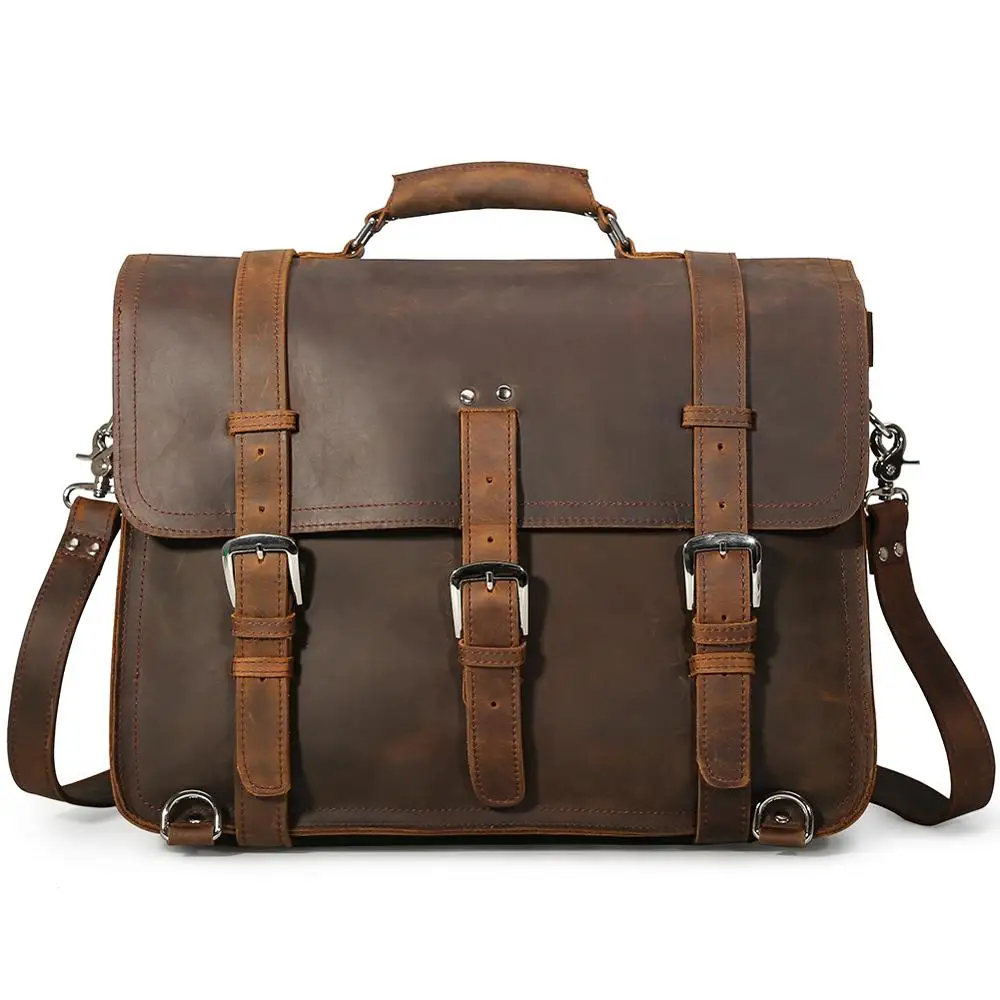 17'' Men's Large Handmade Vintage Full Grain Leather Backpack Briefcase ...